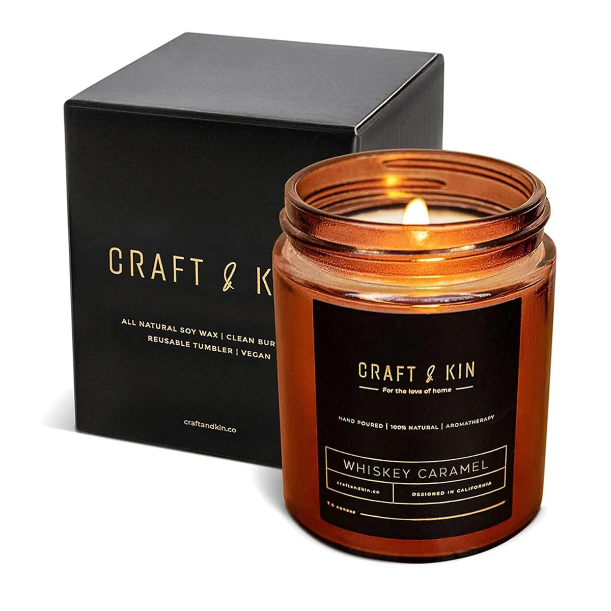 Scented Candles For Men | Premium Whiskey Caramel Winter Candle | All-Natural Scent For Home | Long Lasting Candles With 45 Hour Burn Time, 8Oz