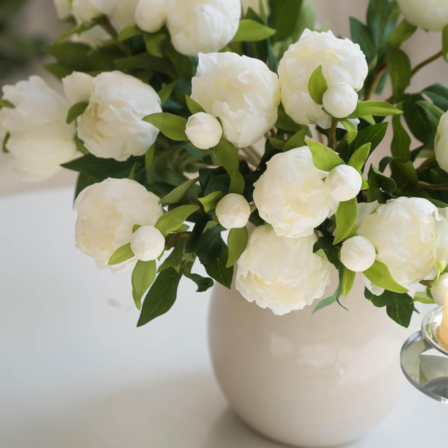 10Pcs Artificial Peony Flower, Fake Peony Hydrangea Bouquet Silk Flowers With Stems For Wedding,Party,Office,Home Decor(White)