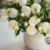 10Pcs Artificial Peony Flower, Fake Peony Hydrangea Bouquet Silk Flowers With Stems For Wedding,Party,Office,Home Decor(White)