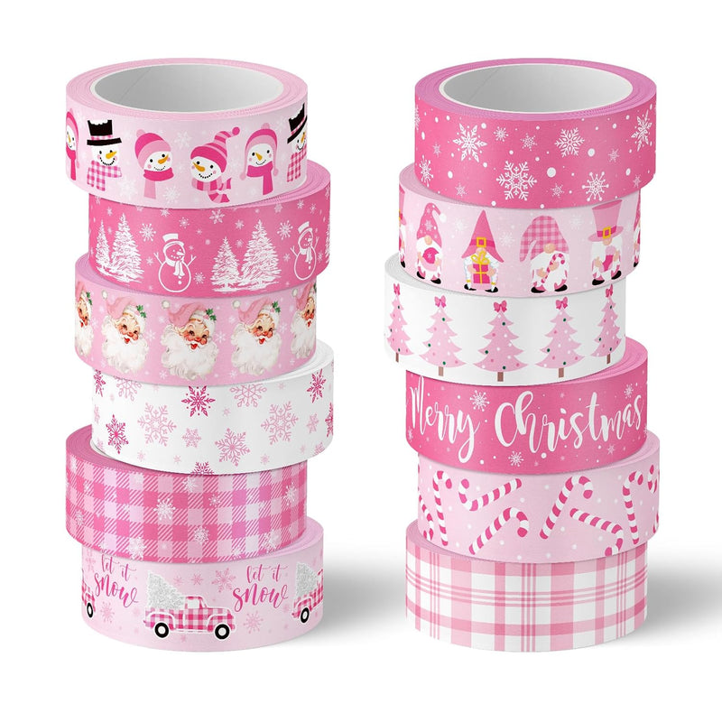 12 Rolls Merry Christmas Pink White Washi Tape Plaid Snowflake Tree Washi Tape