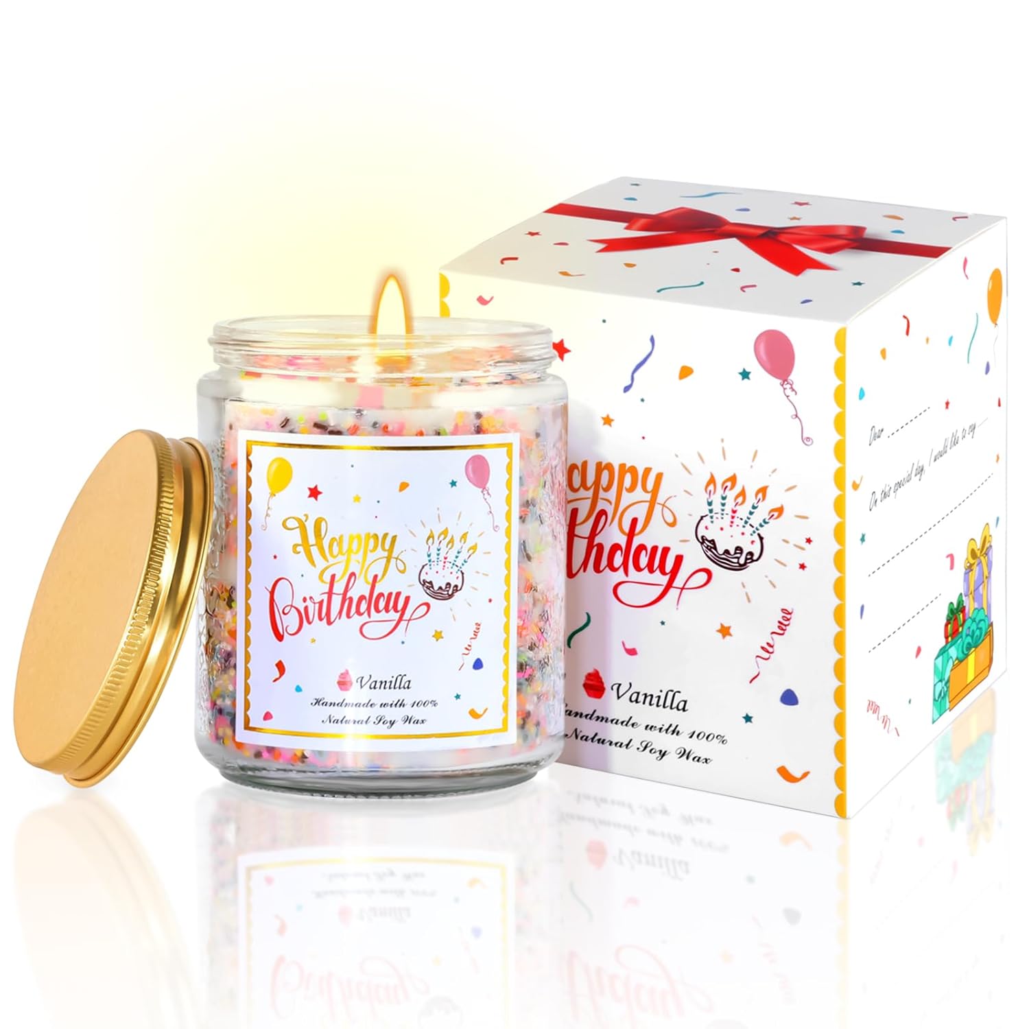 Happy Birthday Candle - Natural Soy Wax Scented Candle With Vanilla Birthday Cake Scent, Unique Gift Ideas For Men Women Best Friend