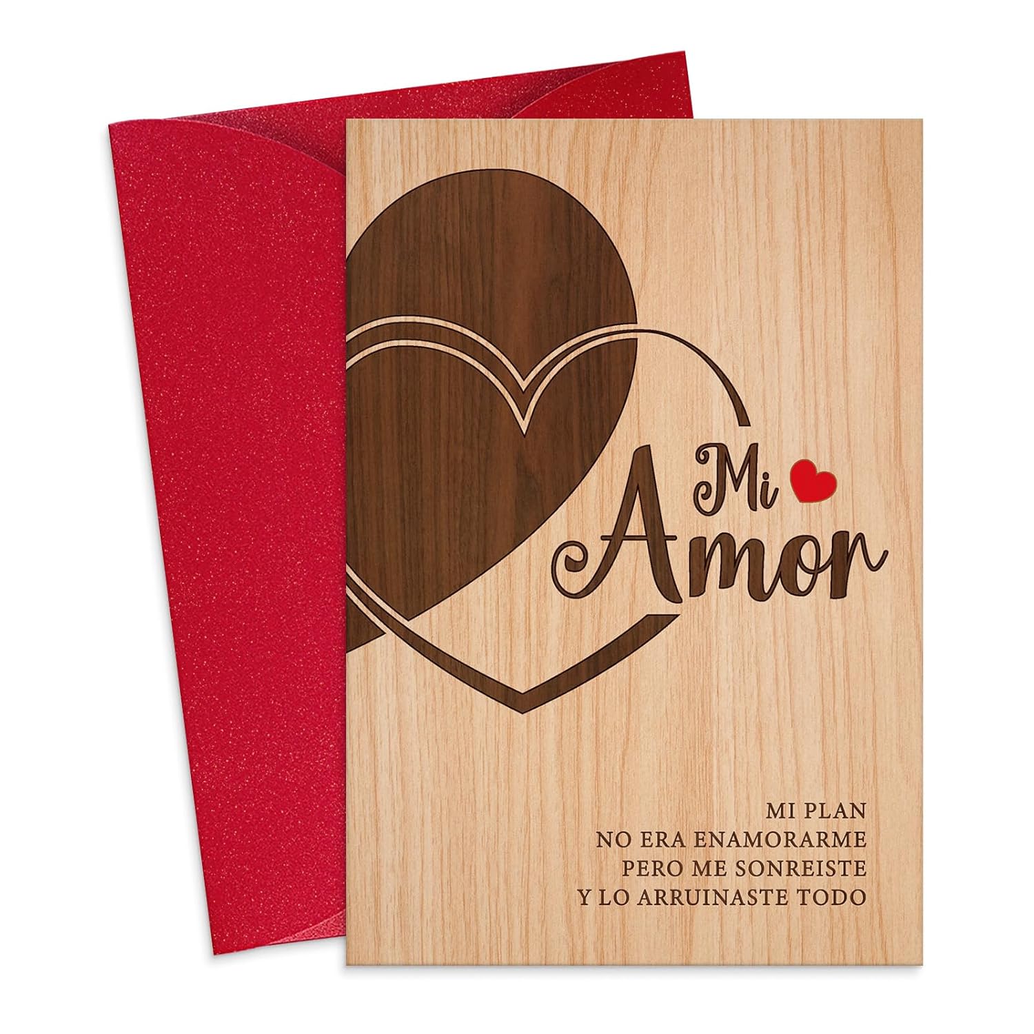 Valentines Day Card - Anniversary Card & Valentine Cards For Him/Her/Husband/Wife/Couple,Wooden Hearts Cover Design With Envelope - Inside Blank