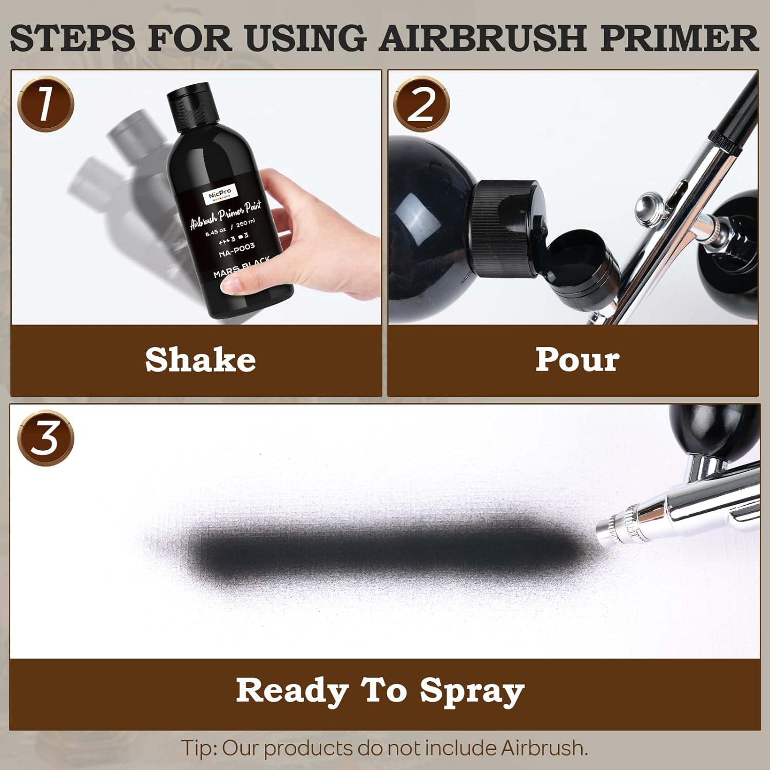 Black, Gray, White Surface Primer Airbrush Paint (8.4Oz, 250 Ml), Matte Finish, Ready To Spray Air Brush Acrylic Primer For Beginners & Artists Priming Plastic Models, Miniature Figures, Craft