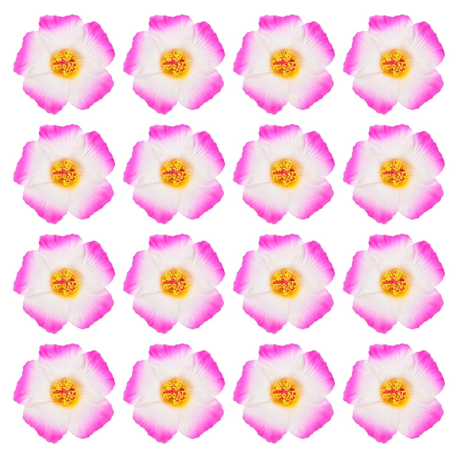 Hawaiian Hibiscus Flowers, 16 Pack Artificial Flowers Hair Clip Diy Foam Hibiscus Flower For Tabletop Decoration Party Favors Supplies, White/Rose Red