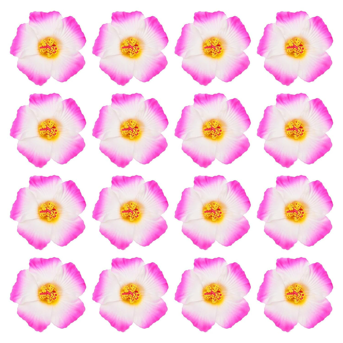 Hawaiian Hibiscus Flowers, 16 Pack Artificial Flowers Hair Clip Diy Foam Hibiscus Flower For Tabletop Decoration Party Favors Supplies, White/Rose Red