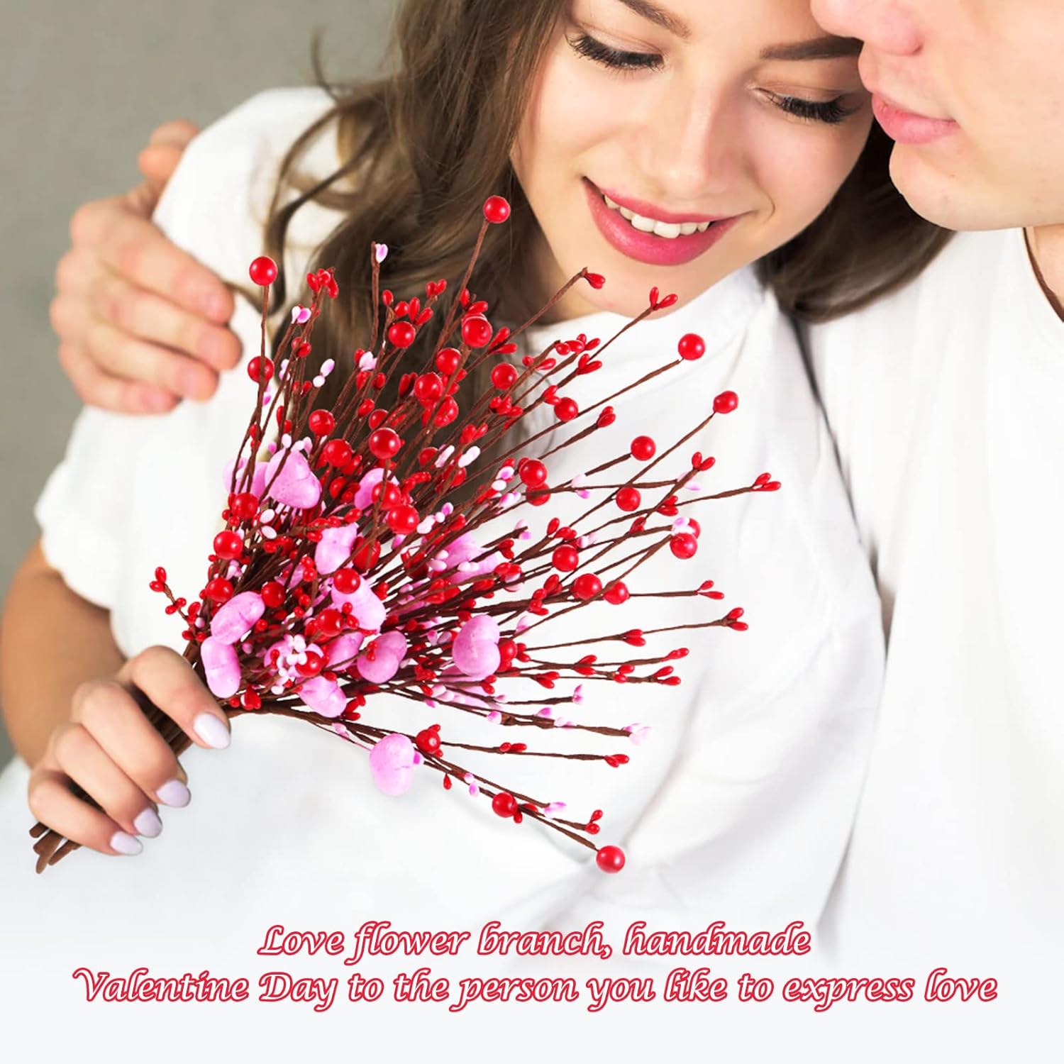 10 Pcs Valentine Artificial Plants Heart Berry Stems 16 Inch Artificial Flowers Twig Stem Heart Bunch Fake Floral Bunch Decorations For Valentine Irish Vase Bouquet And Diy Craft(Valentine Heart)