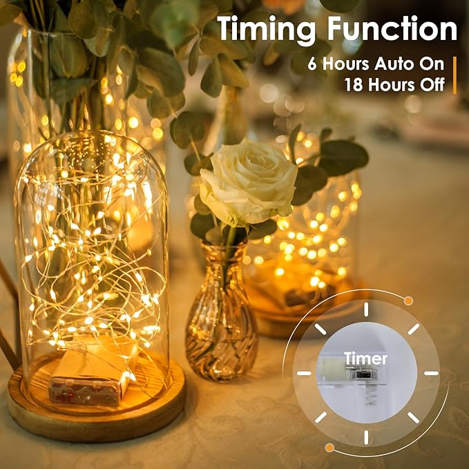 10 Pack Battery Operated Fairy Lights with Timer 16FT 50 LED Warm White Mini String Lights for Indoor Wedding Christmas Party Decor
