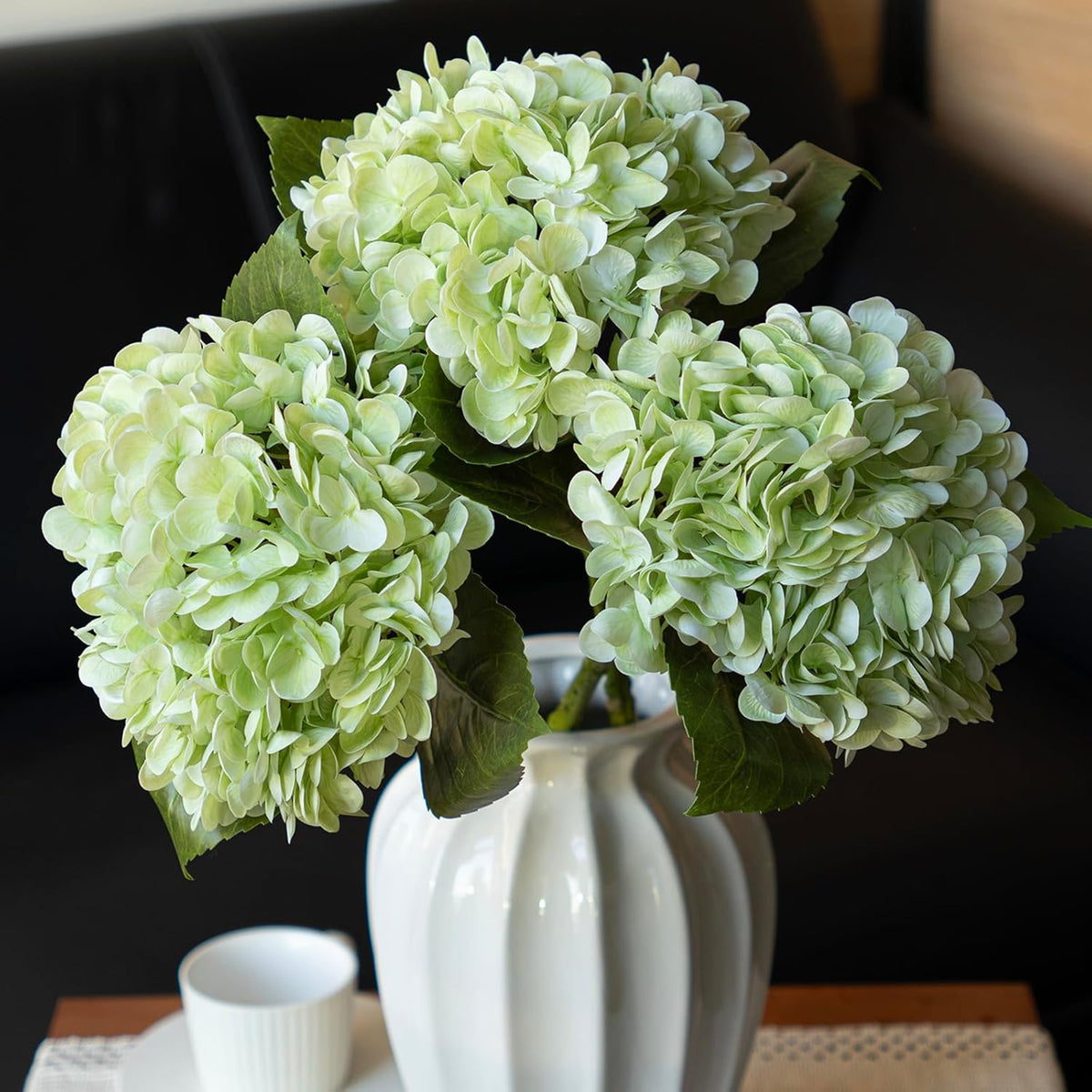 3Pcs 22 Inch Lifelike Artificial Hydrangea Large Real Touch Flowers Artificial Flowers Dry Flowers Outdoor Wedding Christmas Office Family Party Living Room Table Decoration (Light Green)