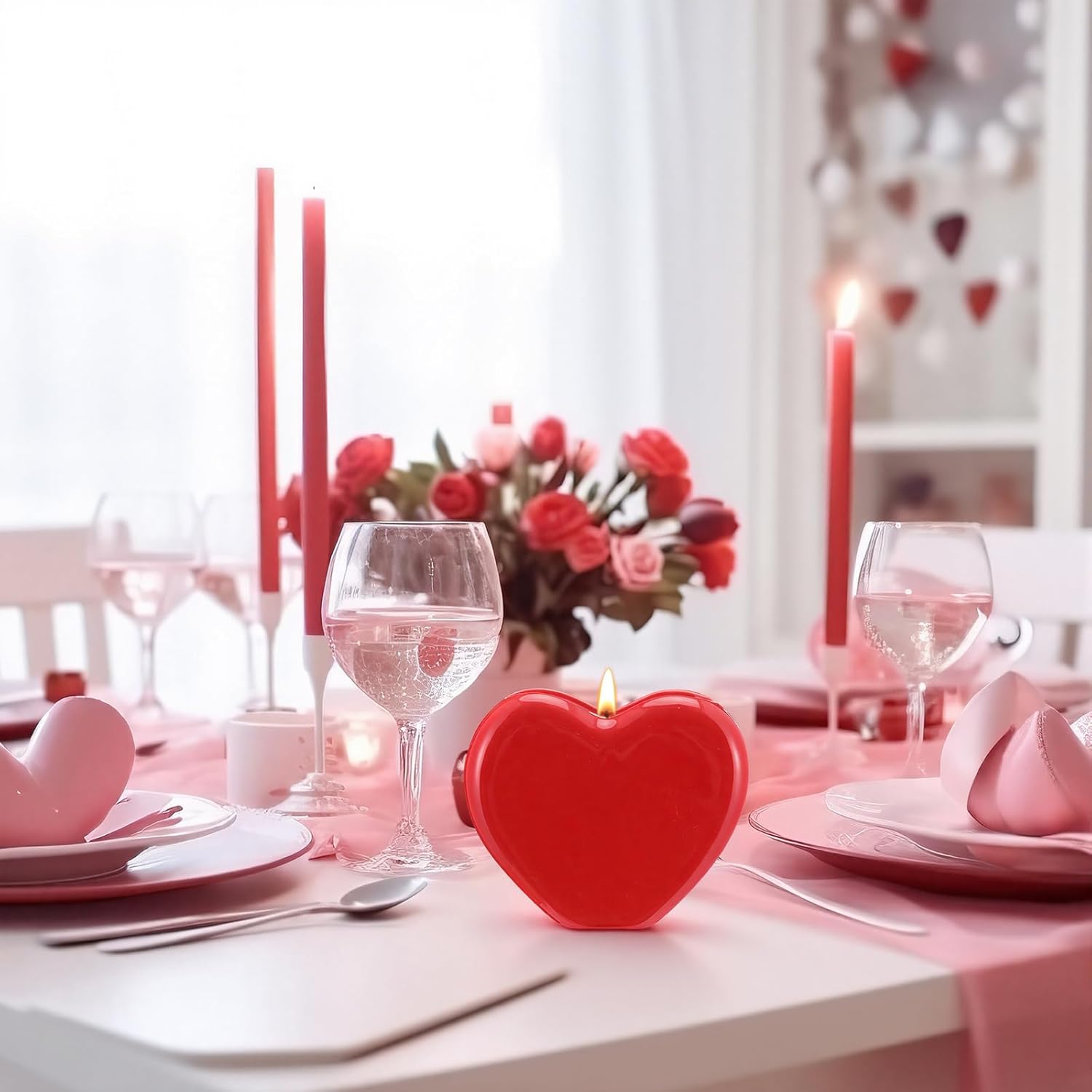 Valentine'S Day Heart Candle Roses Scented Ceramic Love Heart Shape Candle Romantic Soy Wax Decor Holder Aromatherapy Candles For Valentines Day Anniversary Birthday Decor Gift (Red)