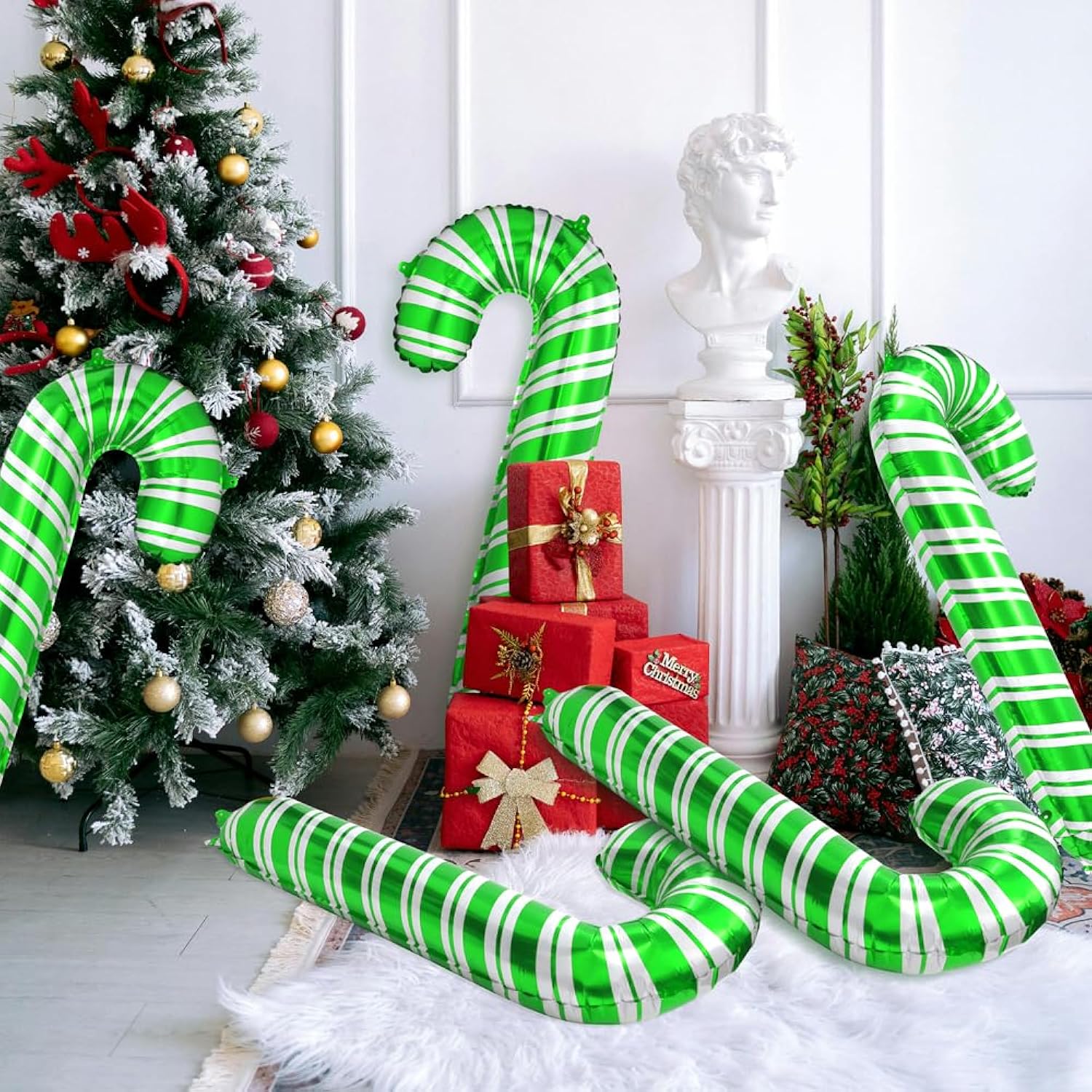 12 Sweet Xmas Candy Cane Foil Balloon, Merry Christmas Lollipop Red Green Pink Santa Canes Walking Stick Balloons For New Year Candyland Theme Baby Shower Birthday Party Decoration Supplies