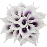 20Pcs Calla Lily Bridal Wedding Bouquet Lataex Real Touch Artificial Flower Home Party Decor (Purple In White)