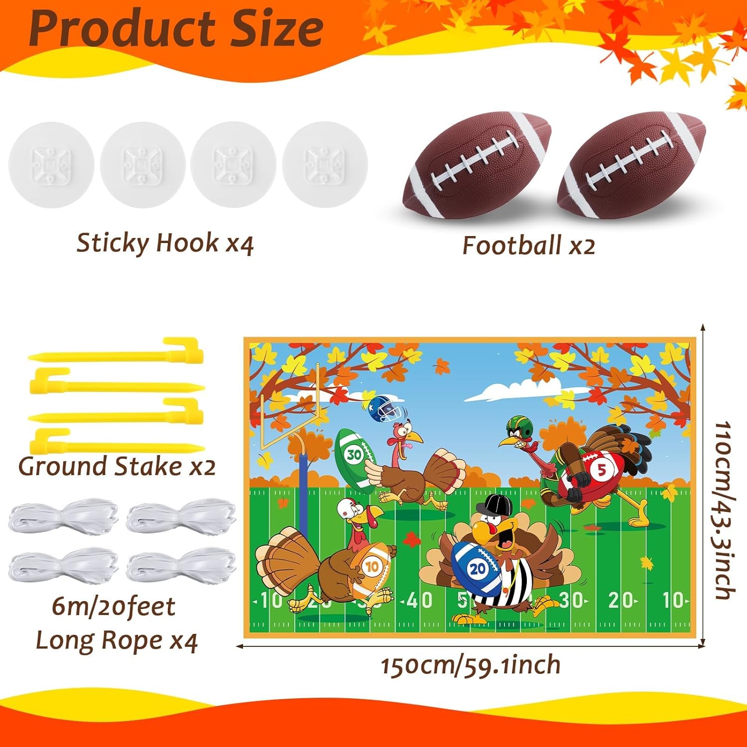 Thanksgiving Bean Bag Toss Game Fall Festival Turkey Hanging Toss Game Banner With 2 Soft Footballs Thanksgiving Games For Family Adults Activities Indoor Outdoor Sports Fun Decoration