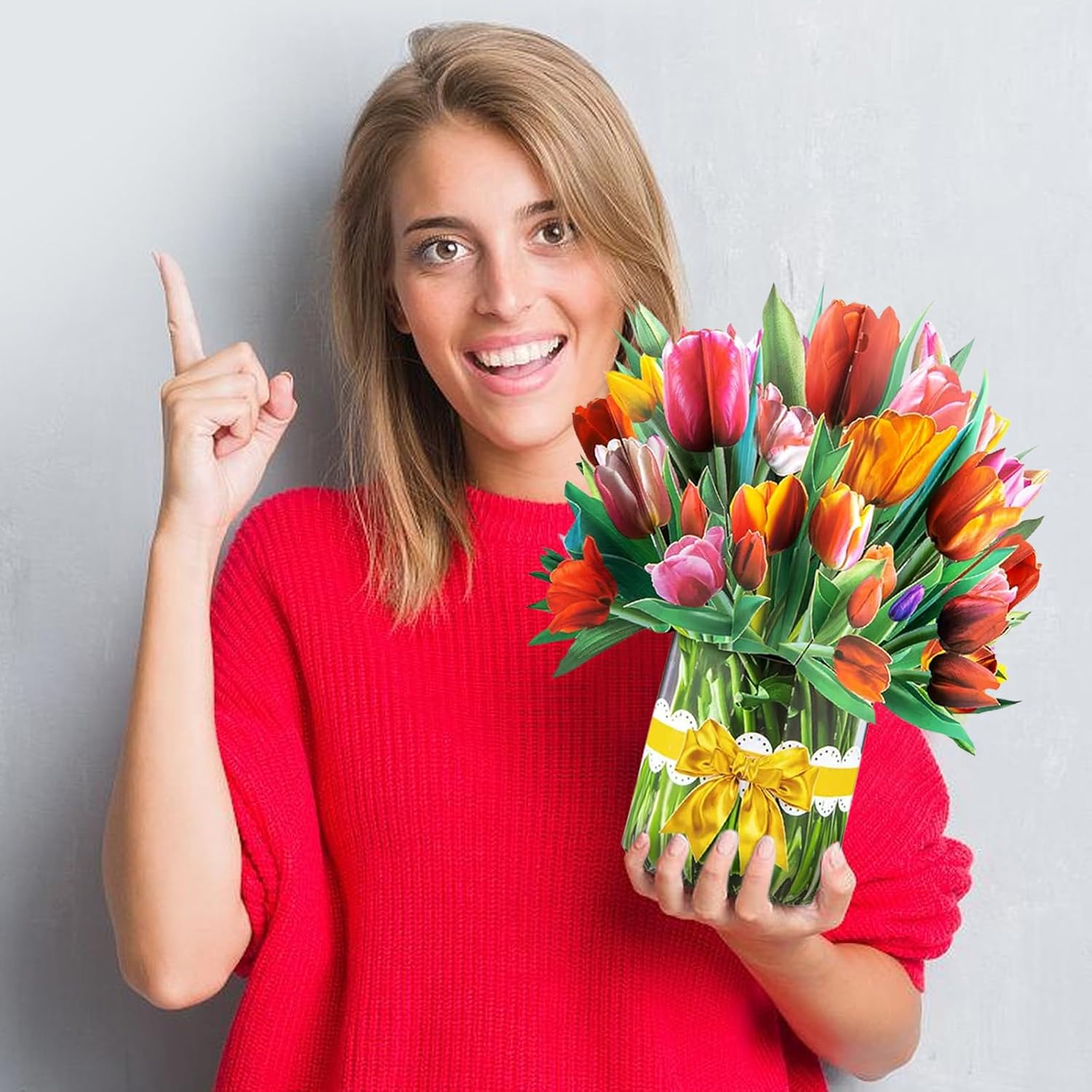 Dociday Paper Flower Bouquet Card, 13 Inches 3D Tulip Pop Up Greeting Cards For Mothers Teachers Day Birthday Gift With Envelope And Note Card