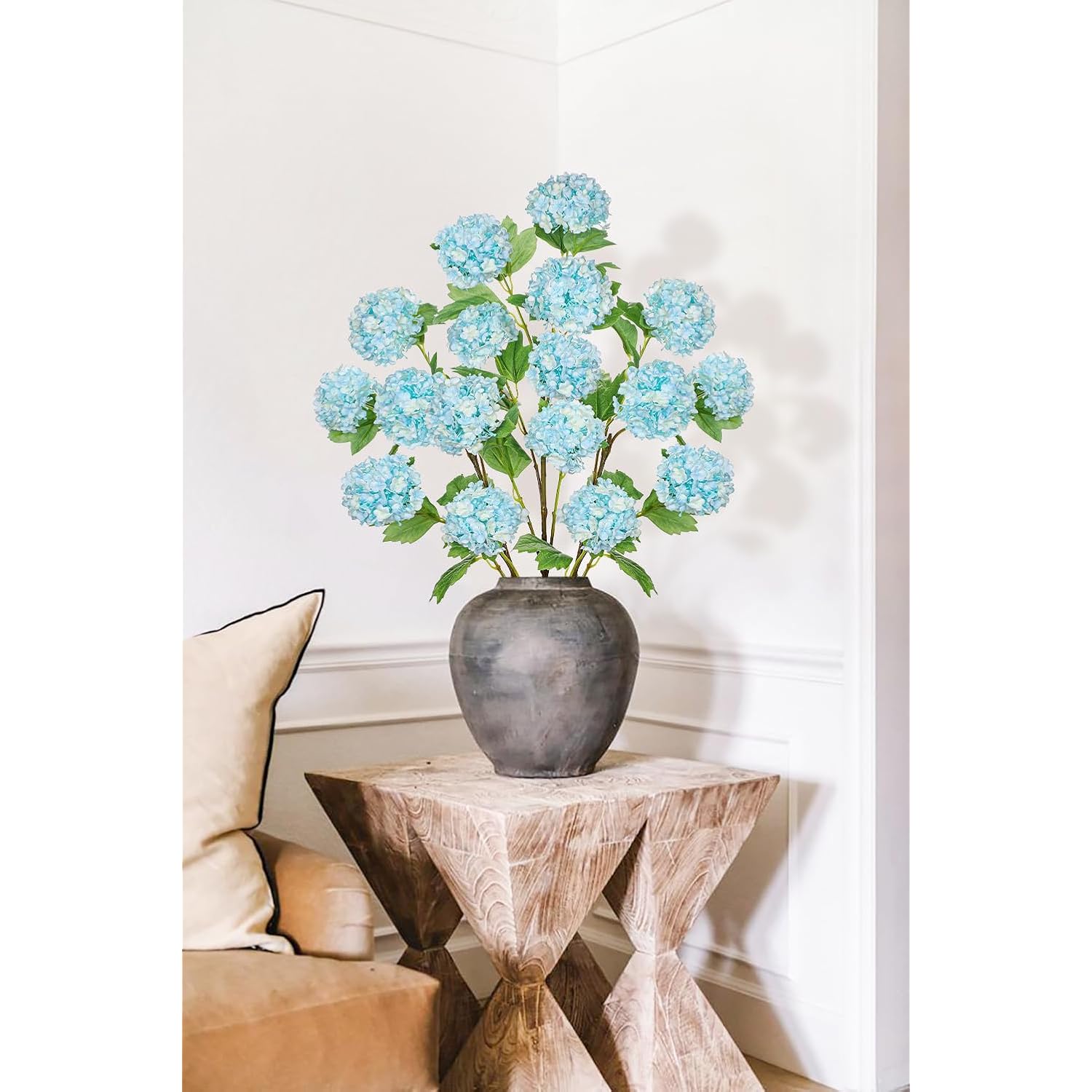 Light Blue Hydrangea Artificial Flowers 37.4”Tall Faux Hydrangea Flowers Spray With 6 Flower Heads, Silk Hydrangeas Flower With Stems 3Pcs, Fake Hydrangeas For Home Wedding Table Centerpieces Decor