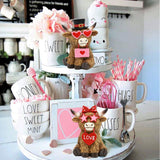Valentine'S Day Highland Cow Decor, Valentine'S Day Love Heart Highland Cow Figurines, Valentines Farmhouse Table Kitchen Tiered Tray Decorations For Home, Romantic Gifts Valentines