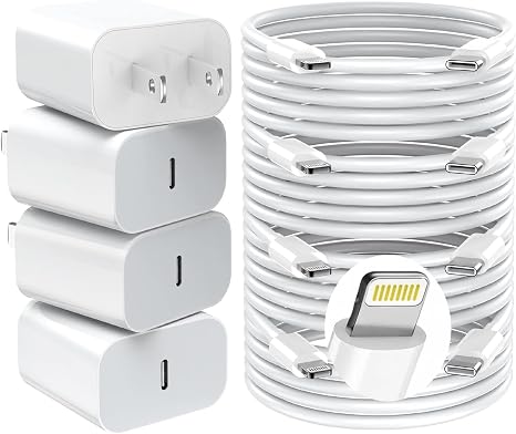 4 Pack 20W USB C Fast Charger with 6FT Cable PD Wall Charger for iPhone 14 13 12 11 and iPad