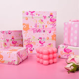 Reversible Flamingo Wrapping Paper Roll For Kids Girls Women - Pink Gold Flamingo Happy Birthday And Polka Dot Design Gift Wrap Sheets For Summer Baby Shower Party Total 28.5Sq.Ft