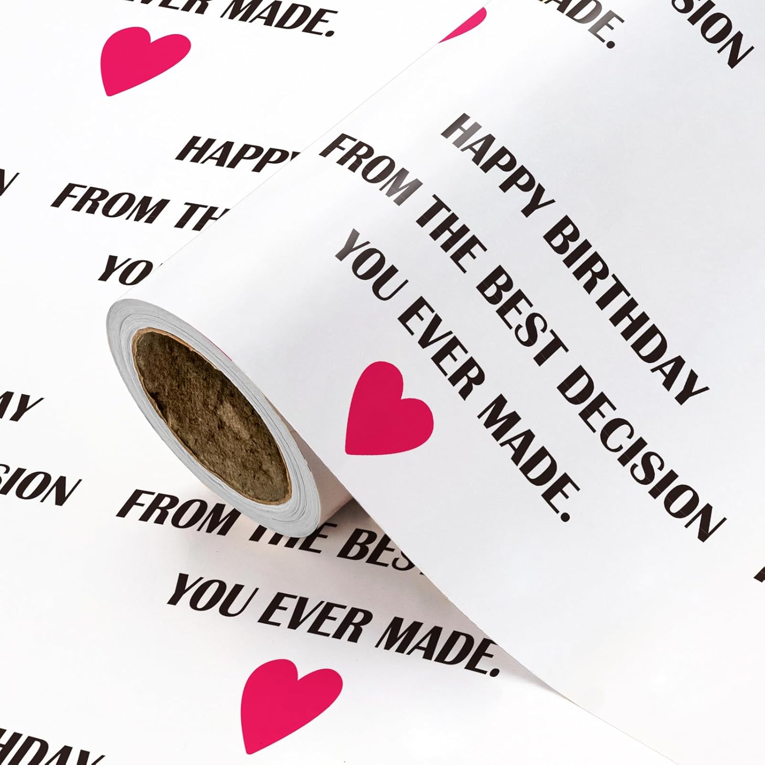 Funny Birthday Wrapping Paper Roll - Mini Roll - 17 Inch X 16.5 Feet - Happy Birthday From The Best Decision You Ever Made Lettering With Red Love Design