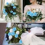Artificial Flowers Blue Roses Real Looking Foam Fake Roses With Leaves And For Diy Wedding Bouquets Bridal Shower Centerpieces Party Decorations (50, Baby Blue)