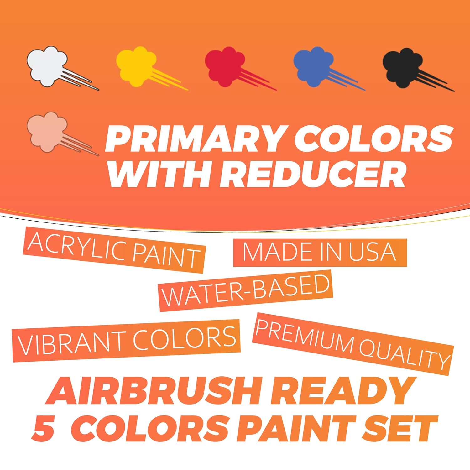 Brand. Airbrush Paint Set - 5 Colors And Cleaner, Made In Usa, Water-Based Acrylic Paint Ready To Spay - Perfect For Scale Modeleres, Miniatures, Artists, Beginners, And Students