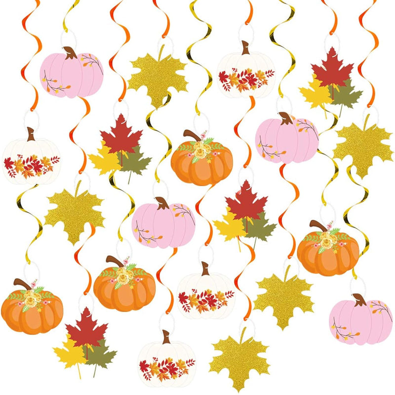 20Pcs Fall Party Hanging Decorations, Autumn Pumpkin Maple Leaf Thanks