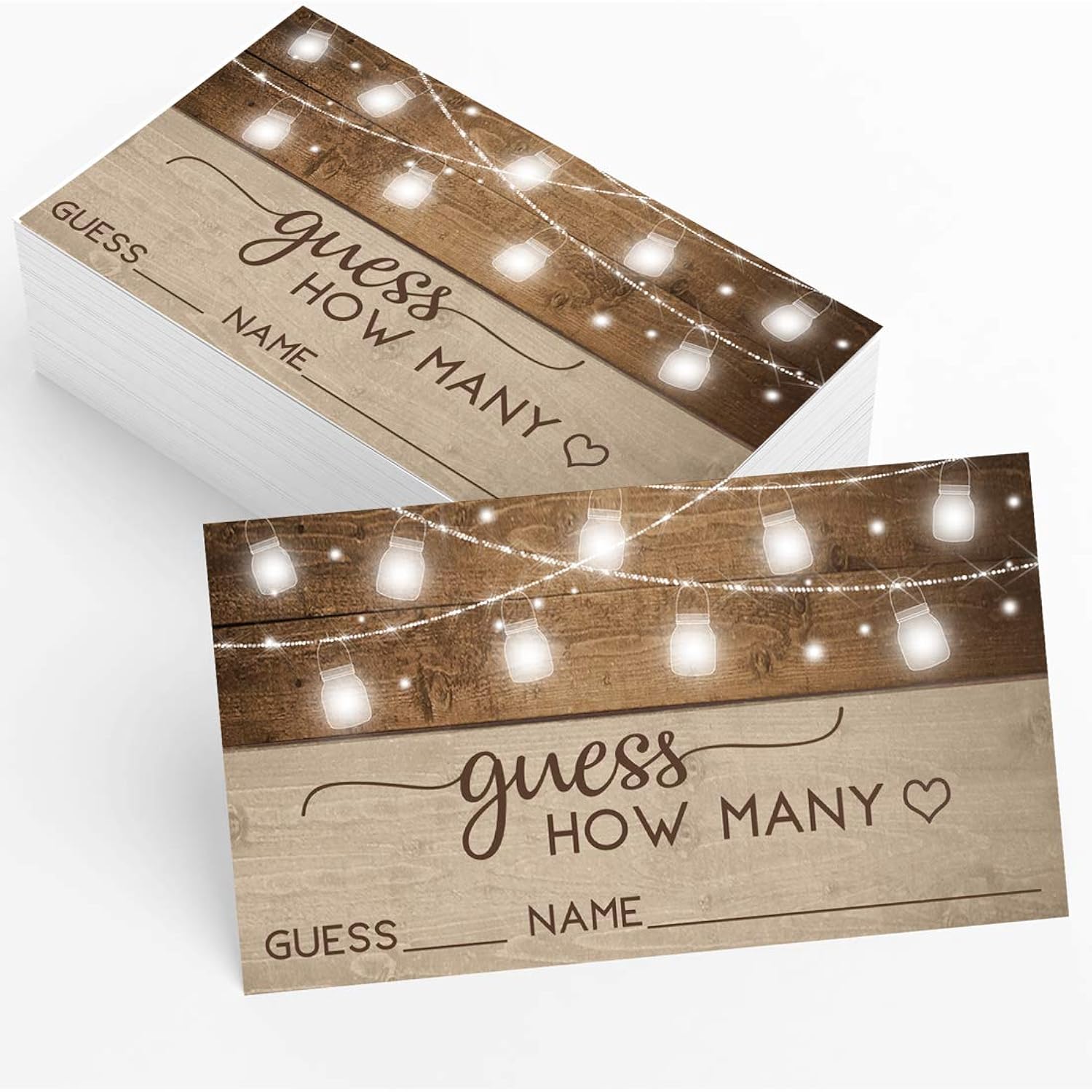 Candy Guessing Game, Guess How Many, Rustic, 50 Cards And Sign