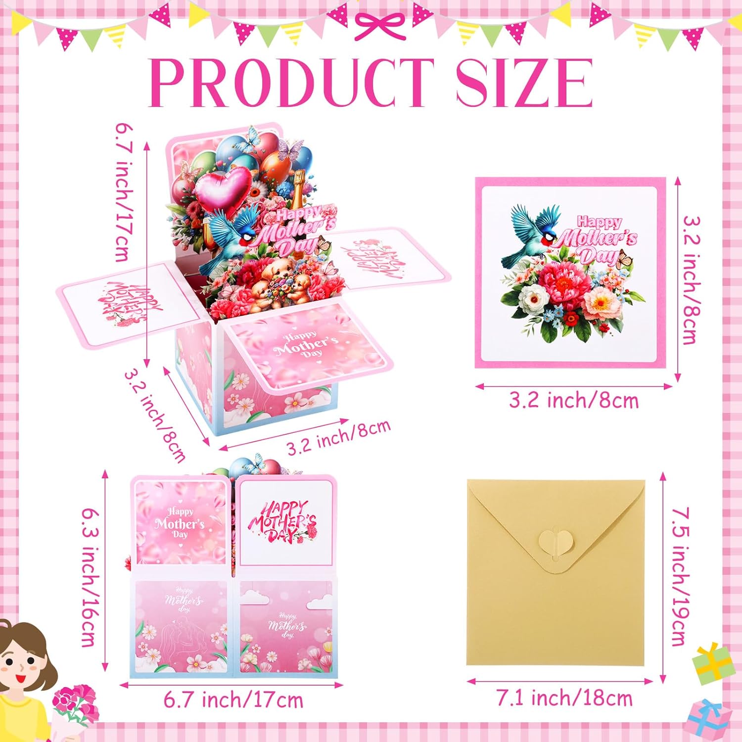 3 Pcs Pop Up Mother'S Day Cards 3D Flowers Heart Shaped Pop Up Card Happy Mother'S Day Gifts With Envelope For Kids Children Family Friends Gift