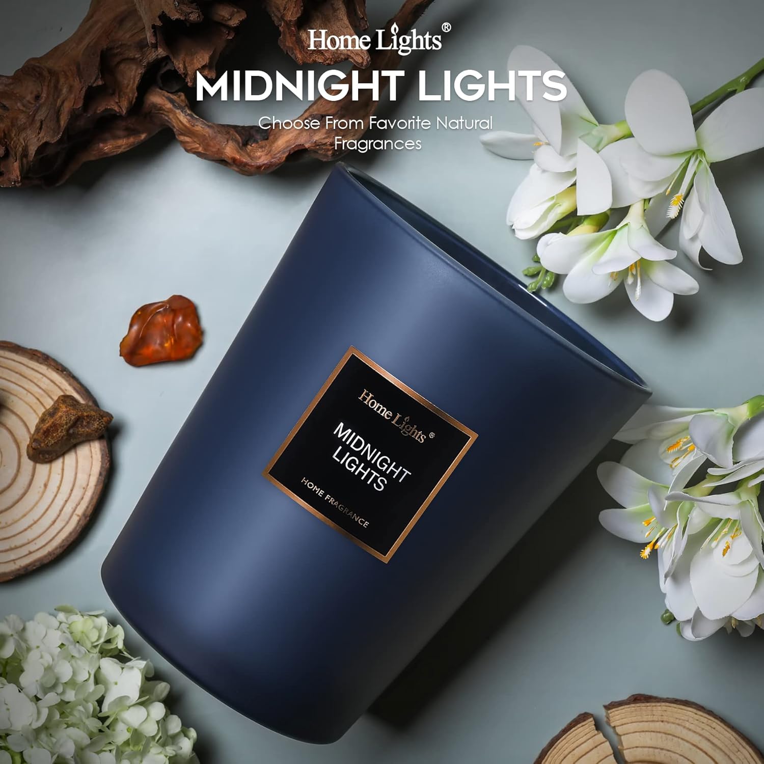 Homelights Highly Scented Soy Candles Big 33.3 Oz For Home. 3 Cotton Wicks, Smokeless Long Lasting 130 Hrs In Midnight Lights. 5X6, Great Gift For Women & Men