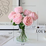 Vase With Artificial Flowers Home Decor, Pink Real Touch Peony Floral Arrangement With Faux Water Fixed Stems 11In Glass Vase For Coffee Table, Kitchen Counter, Bathroom, Desk Centerpieces