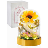 Initial Sunflower Gifts For Women, Sunflowers Artificial Flowers In Glass Dome 4.72 * 7.87, Gifts For Xmas, Valentine Day, Mothers Day, Anniversary - Initial S