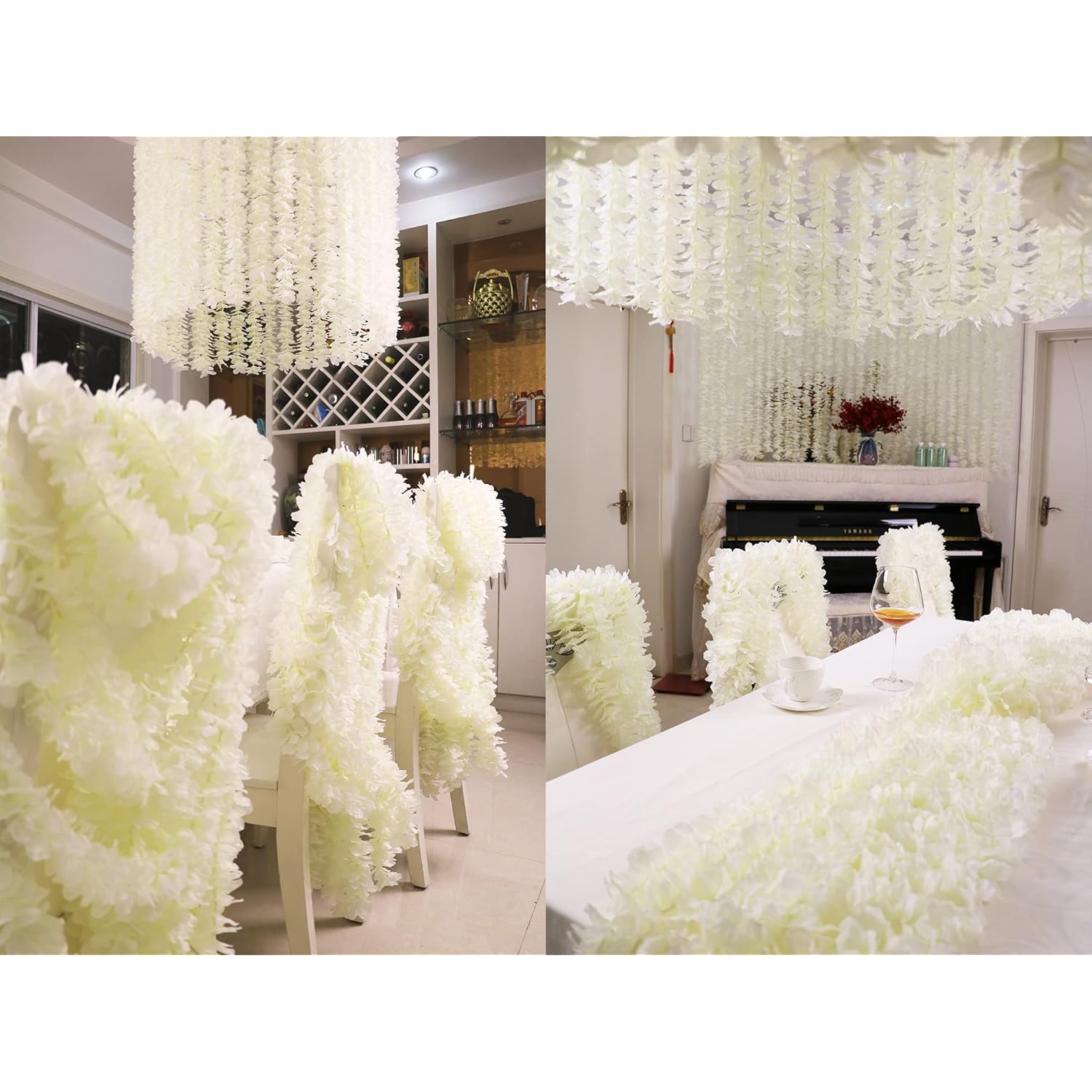 32.8Ft Artificial Silk Wisteria Vine Hanging Flowers Garland Home Outdoor Wedding Arch Garden Wall Decor,Pack Of 10 (Off White)
