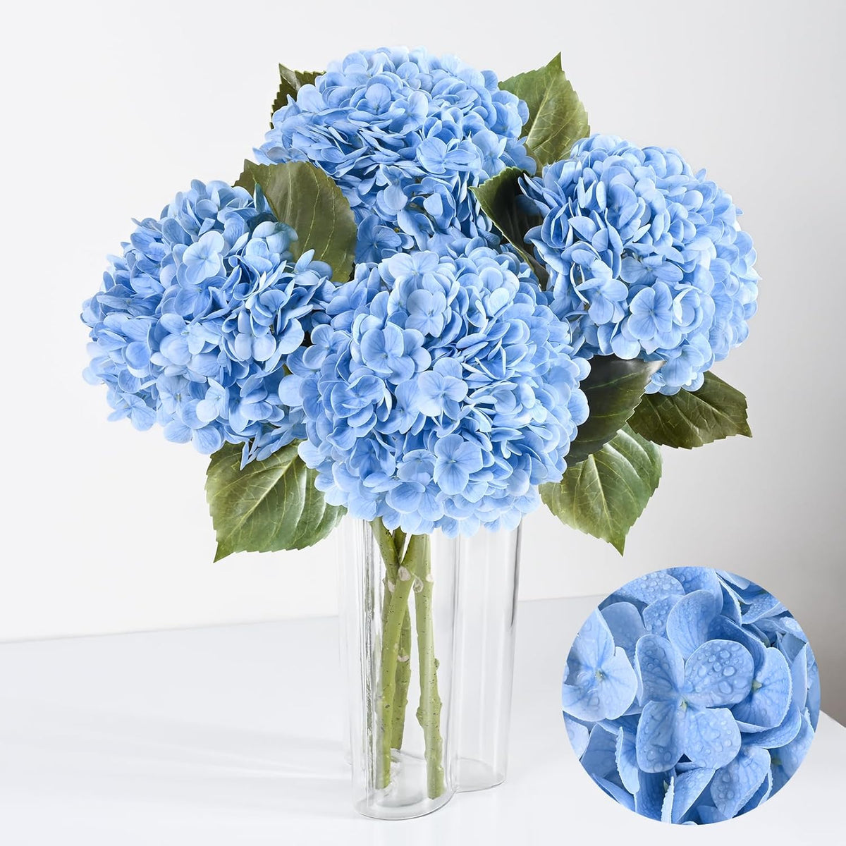 4Pcs Real Touch Hydrangea Artificial Flowers, 22.5'' Blue Full Latex Faux Hydrangea Flowers For Home Floral Arrangements Wedding Bouquets Kitchen Table Centerpiece Decorations