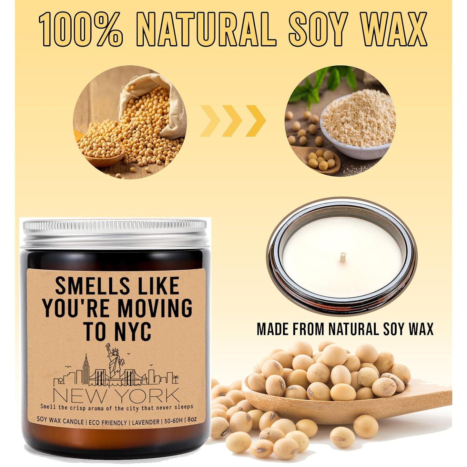 Smells Like You'Re Moving Nyc Candle - New York City Housewarming Gift - Lavender Fragrance - 8Oz Soy Wax Candle