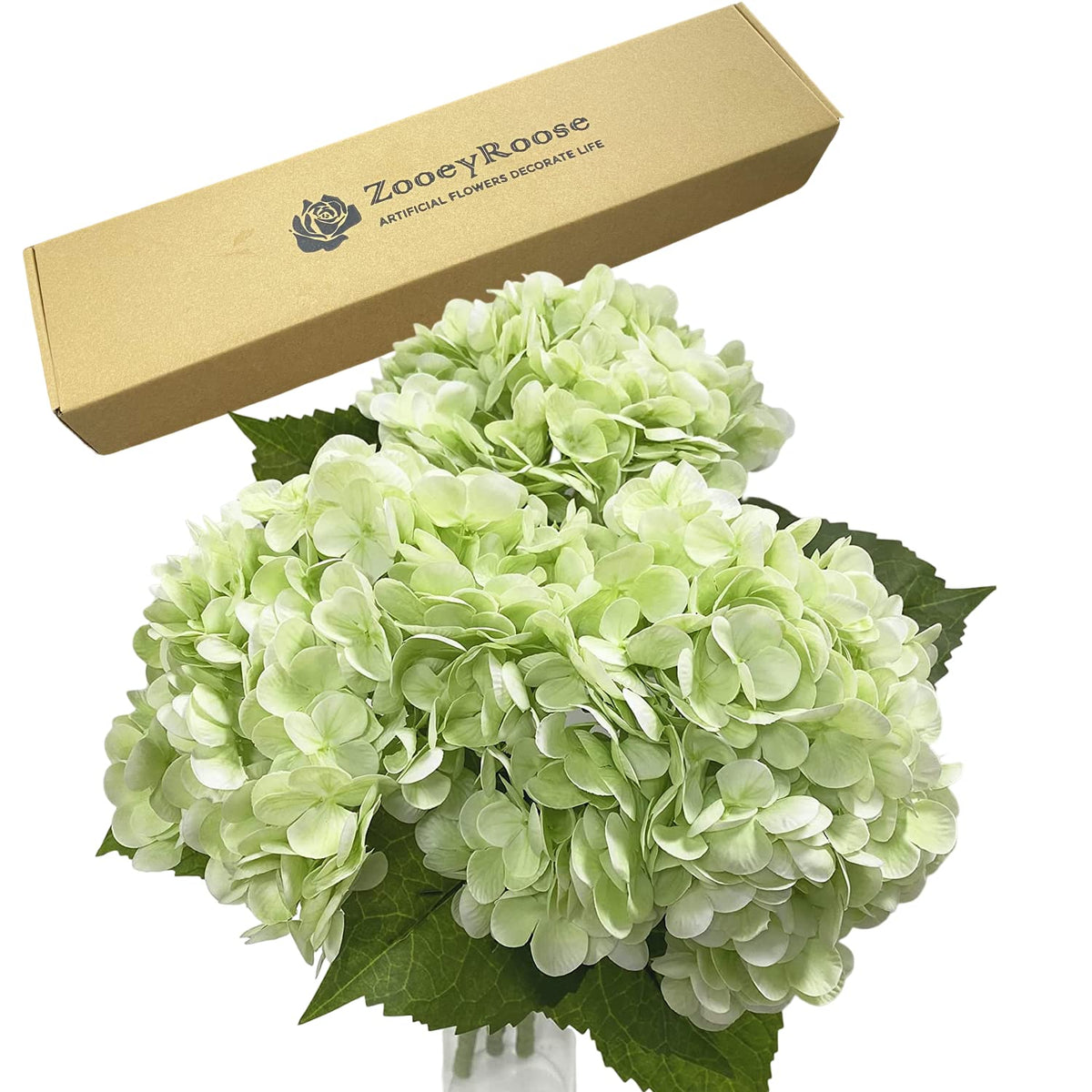 3 Pcs Light Green Artificial Hydrangea Flowers 21" Long Stems Real Touch Faux Hydrangeas For Home Decor Wedding Party Flower Arrangement