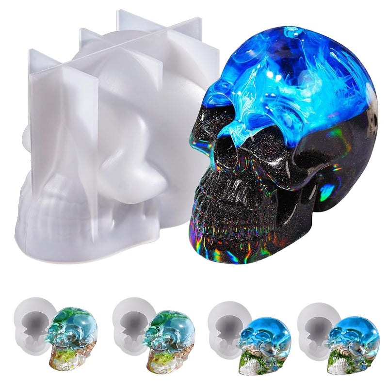 Resin Molds Silicone, 1 Pc Large Silicone Skull Epoxy Molds With 4 Pcs Small Skeleton Epoxy Resin Molds For Resin Casting Art Crafts, Candle Making, Home Decor, Pendants, Keychains