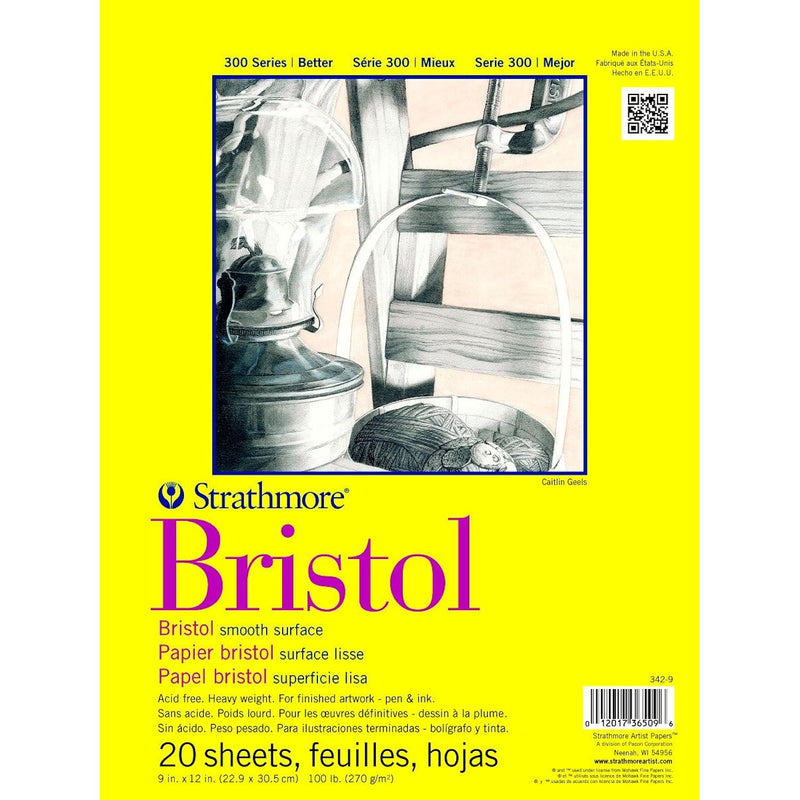 300 Series Bristol Paper Pad, Smooth, Tape Bound, 9X12 Inches, 20 Sheets (100L