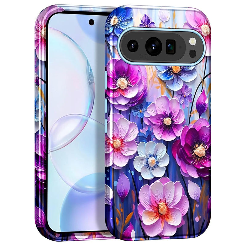 Pixel 9/9 Pro Case, Heavy Duty, Shockproof, 3-in-1 Hybrid, Slim, Floral Design