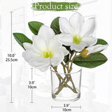 Artificial Magnolia Flower Arrangement In Glass Vase 10'' White Fake Magnolia Silk Flowers With Vase Faux Flower Centerpiece For Home Office Dining Room Table Shelf Decor