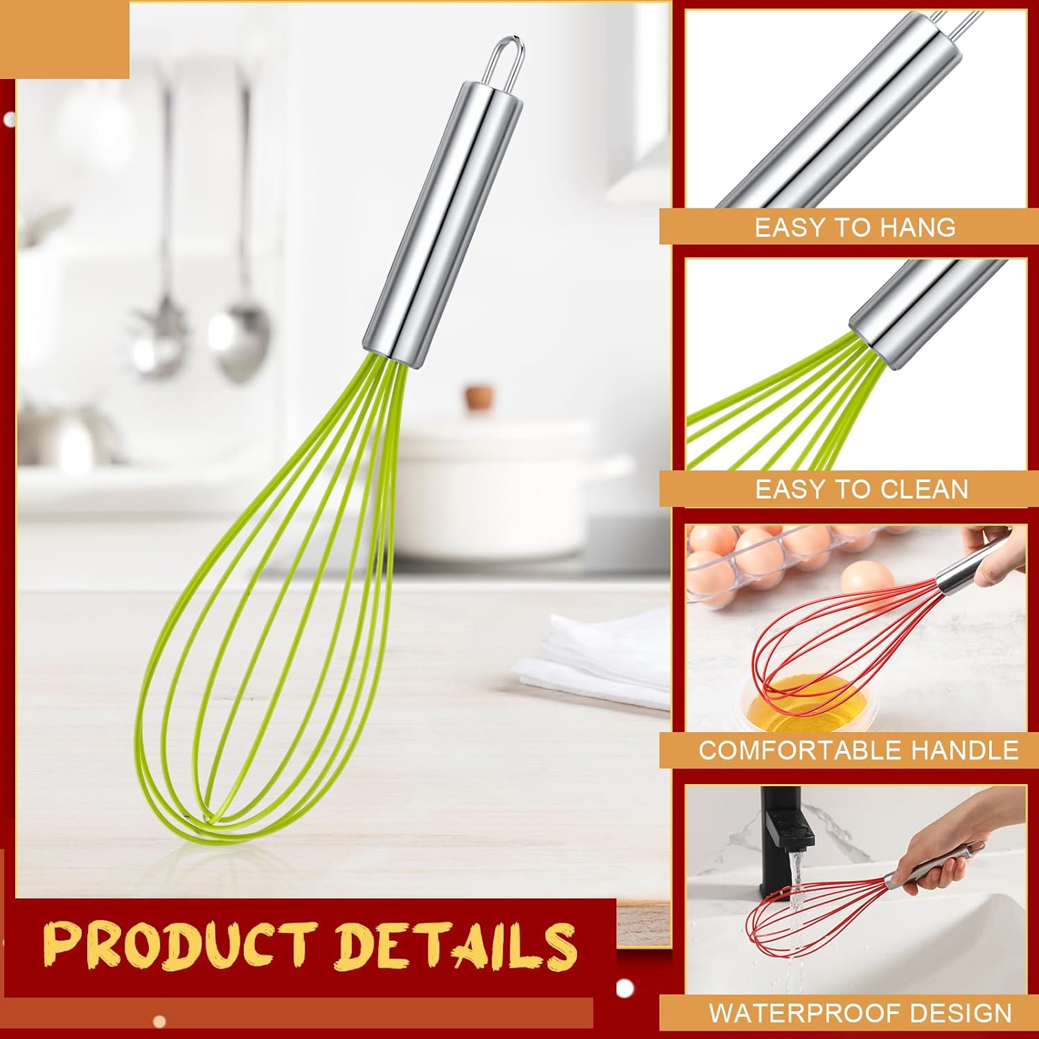 48 Sets 10 Inch Christmas Whisks Gifts Diy Fillable Christmas Tree Ornaments Xmas Colored Silicone Whisks For Cooking Heat Resistant Egg Beaters With Card Rope Bag For Candy Holder
