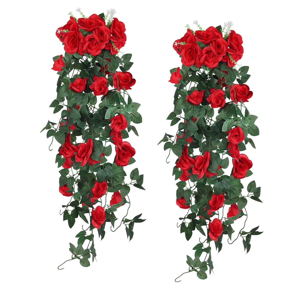 Hanging Flowers Artificial Plants 2Pcs 3.3Ft Rose Vine Flower For Home Room Garden Wedding Indoor Outdoor Decoration Valentine Rose Decor Gift (Red)