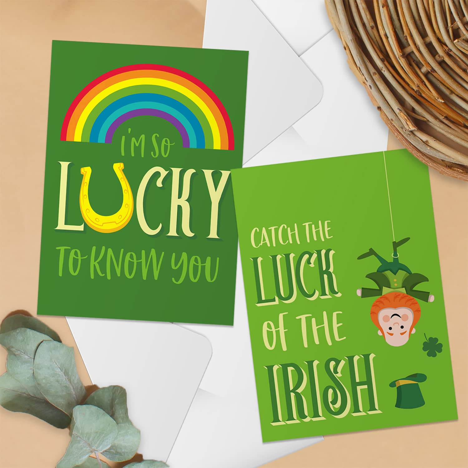St. Patrick'S Day Card Pack / 5" X 7" Illustrated Shamrock St. Patty'S Cards With White Envelopes / 12 Full Color Lucky Leprechaun Greeting Cards/Made In The Usa