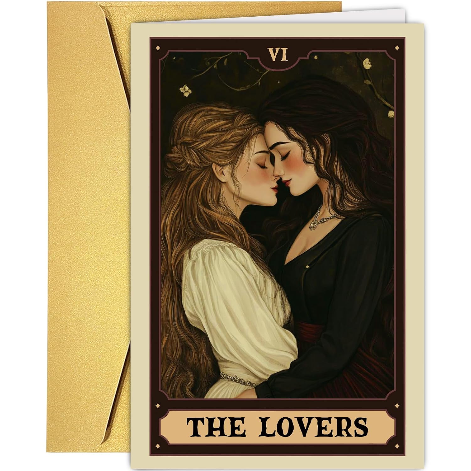 Lesbian Valentine'S Day Card Gift, Tarot Themed Love Card For Lesbian Couple, Lgbt Love Cards, The Lovers