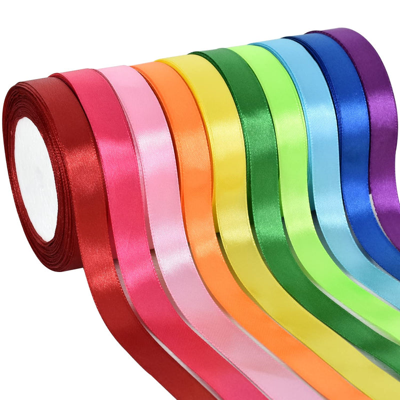 10 Colors Rainbow Satin Ribbon Fabric Satin Ribbon Rainbow Ribbon Set 3/5 Inch