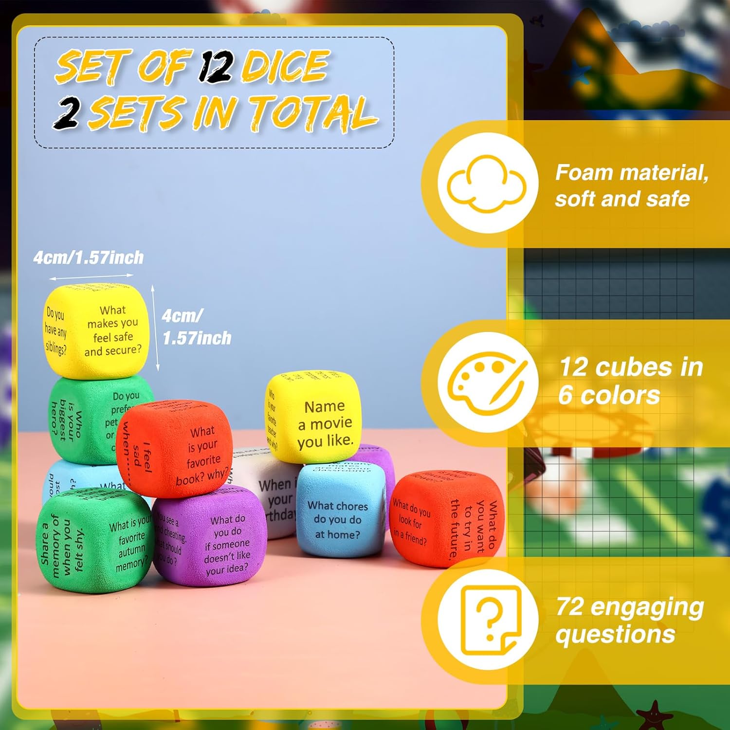 24 Pcs Conversation Cubes Learning Reading Comprehension Cubes Social Emotional Learning Activity Dice Game Speech Therapy Toys For Kids Teacher Classroom School Counselor