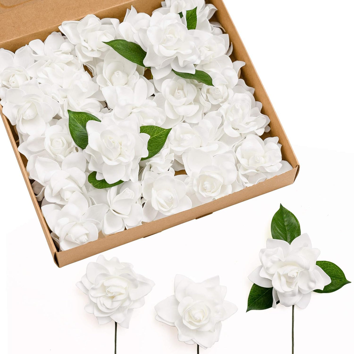 Flowers 25Pcs 2.7" Fake Gardenia White Artificial Flowers With Stem, Fake Flowers For Diy Wedding Decorations Centerpieces Bouquets Boutonnieres?Flores Artificiales Para Decoracion?