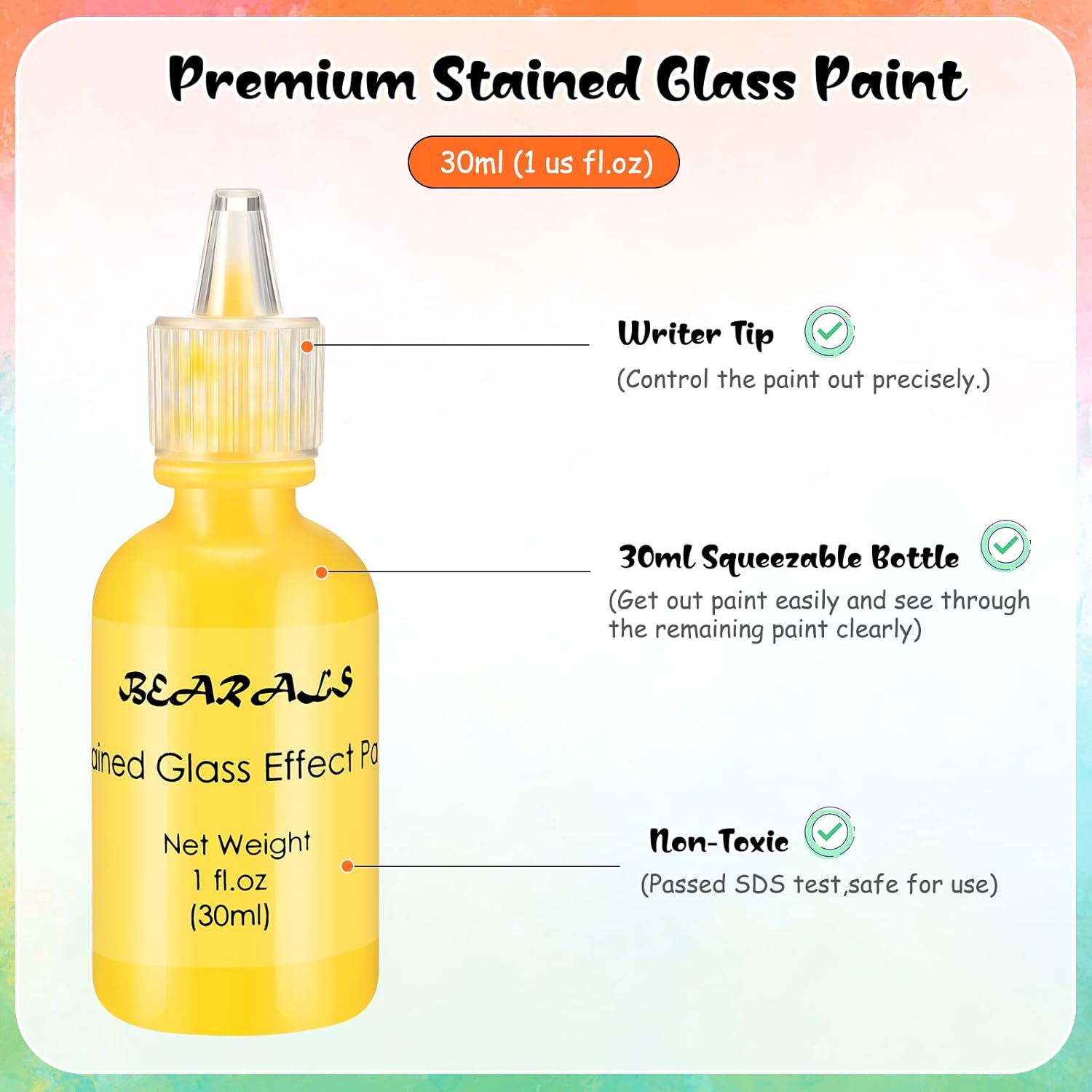 Bearals Stained Glass Paint, 12 Colors Glass Paint Set, Non-Toxic Window Glass Paint For Beginners And Artists (12X30Ml/1.01 Fl.Oz)