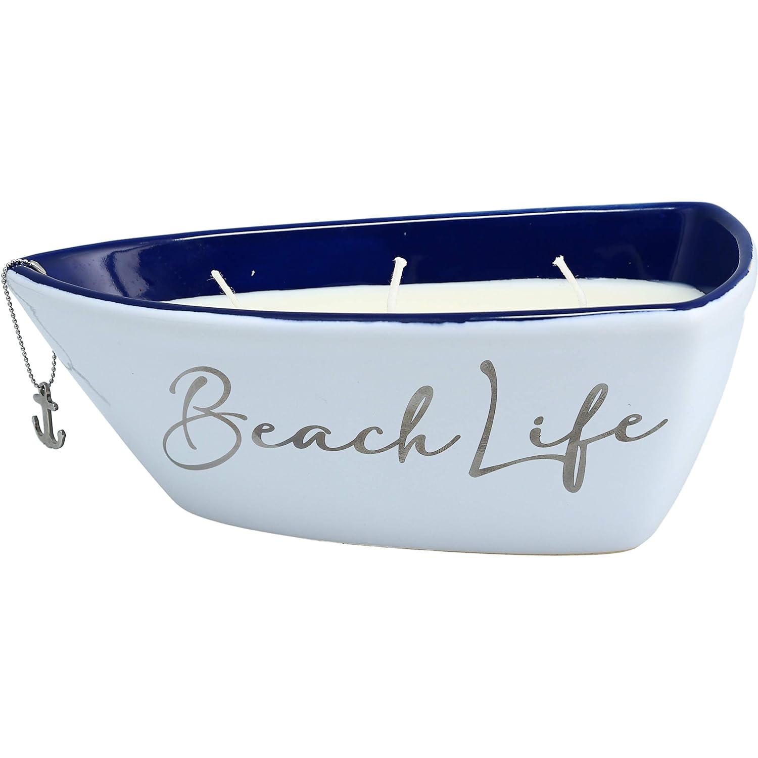 Pavilion Gift Company - Beach Life- Triple Wick 10 oz 100% Soy Wax Candle Scent: Fresh Linen with Silver Detail Accents