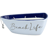 Pavilion Gift Company - Beach Life- Triple Wick 10 oz 100% Soy Wax Candle Scent: Fresh Linen with Silver Detail Accents