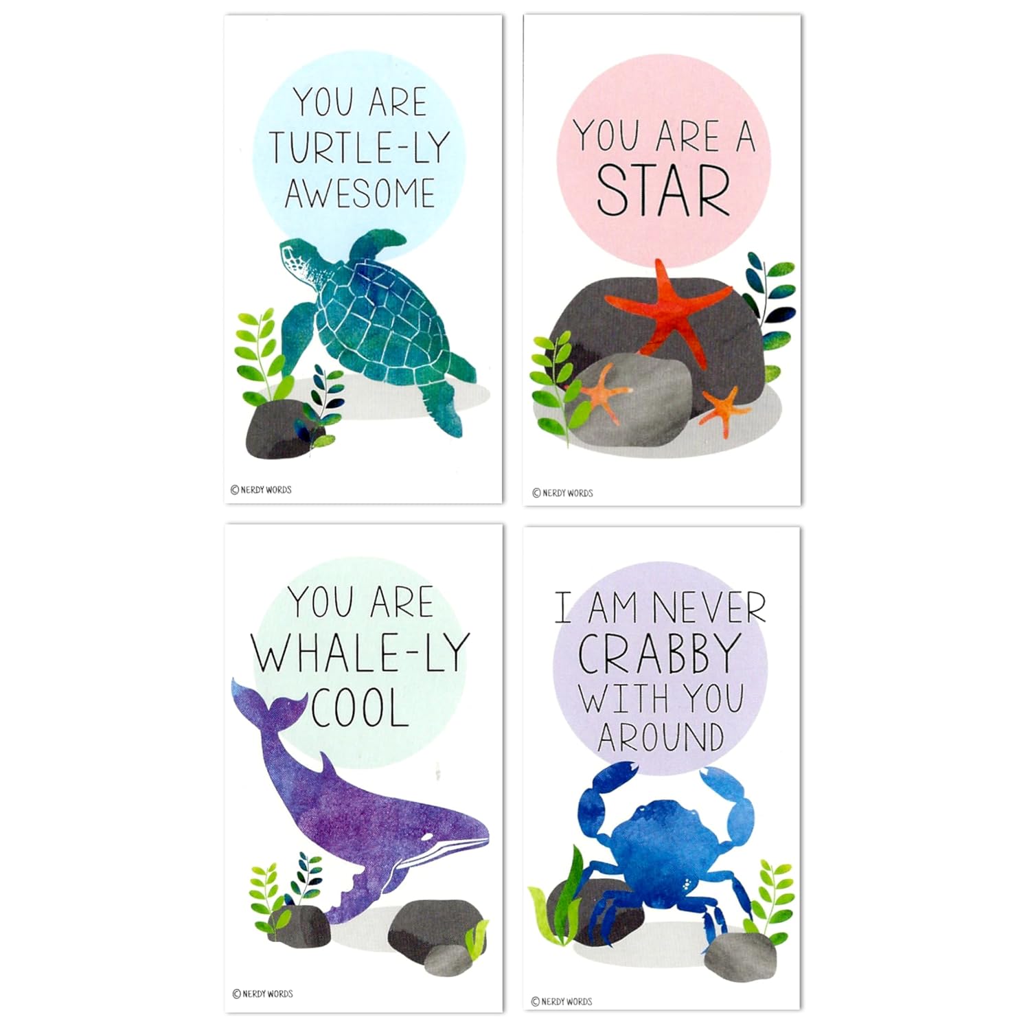 Mini Ocean Under The Sea Theme Valentines (Wallet-Sized Cards With Tiny Envelopes) For Valentine'S Day (Set Of 24)