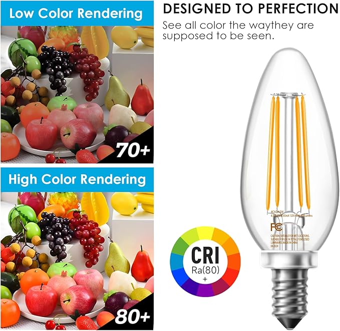 Dimmable E12 LED Candelabra Bulbs 2700K Warm White B11 Vintage Chandelier Light Bulbs 12 Pack